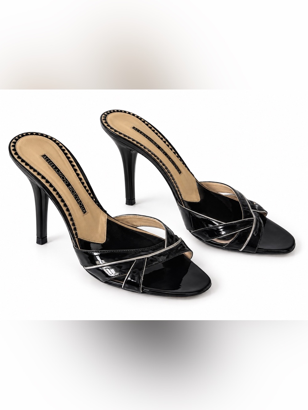 Jimmy Choo Black Patent Leather Crisscross Stiletto Mules